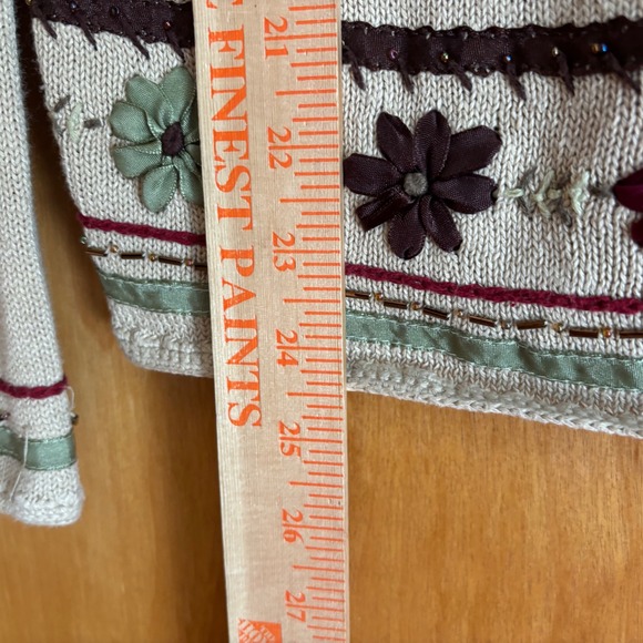 VTG J.Jill Embroidered fall Floral Cardigan Sweater Linen Blend Neutral Small - Picture 5 of 7